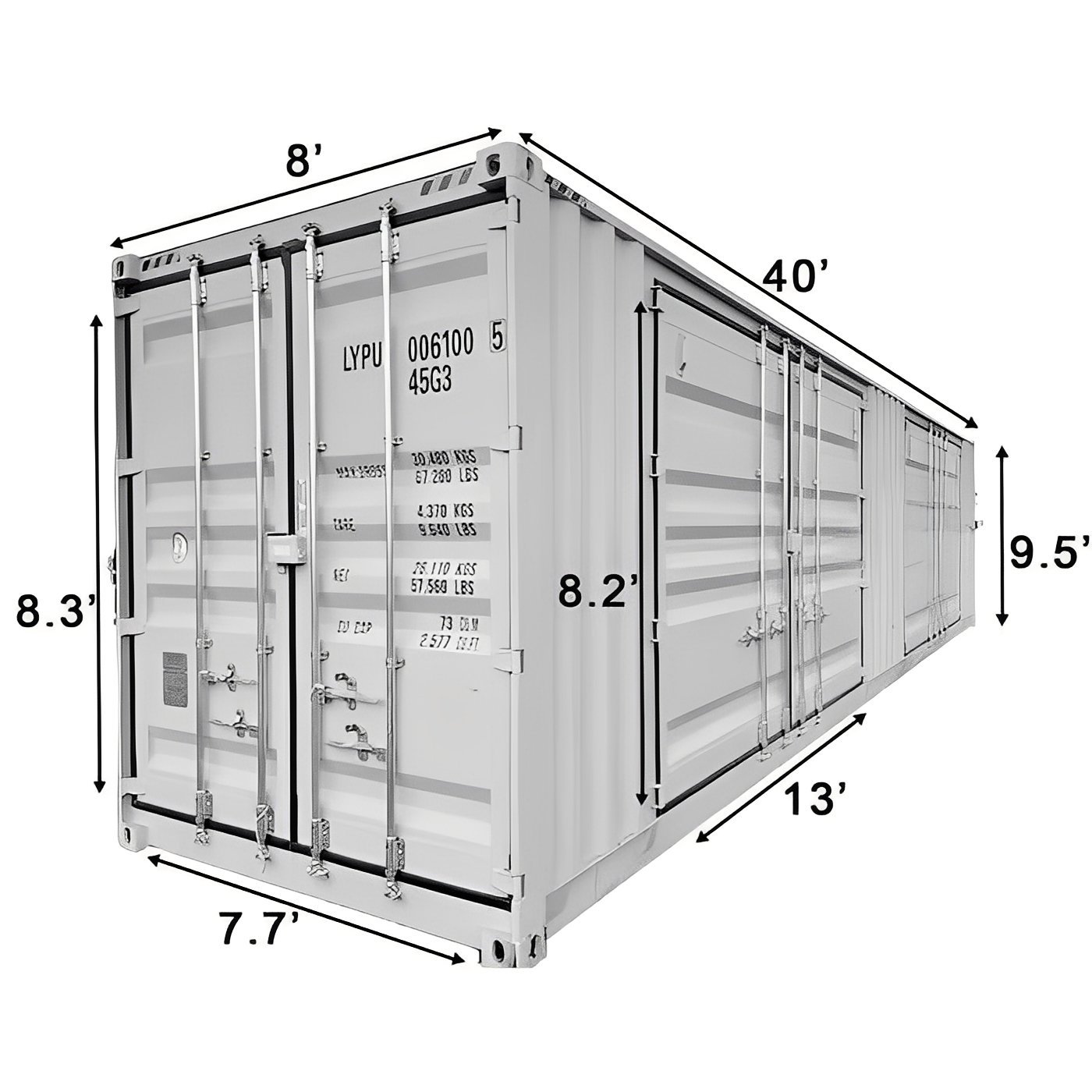 40ft High Cube Storage Container with 2 Side Doors - Image 8